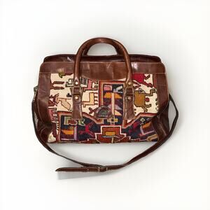 Vintage Garo Large Turkish Kiln Wool & Brown Leather Travel Bag 12x20